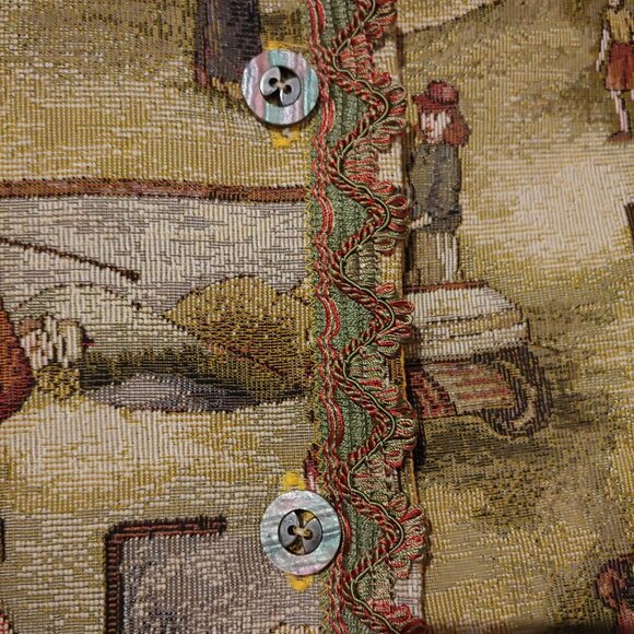 Vtg Woven Tapestry Golf Button Vest Handmade Heritage Folksy Cottage Old Money - Picture 6 of 12